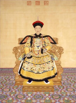  lion - L’empereur Qianlong en Cour robe lang brillant vieille Chine encre Giuseppe Castiglione ancienne Chine à l’encre